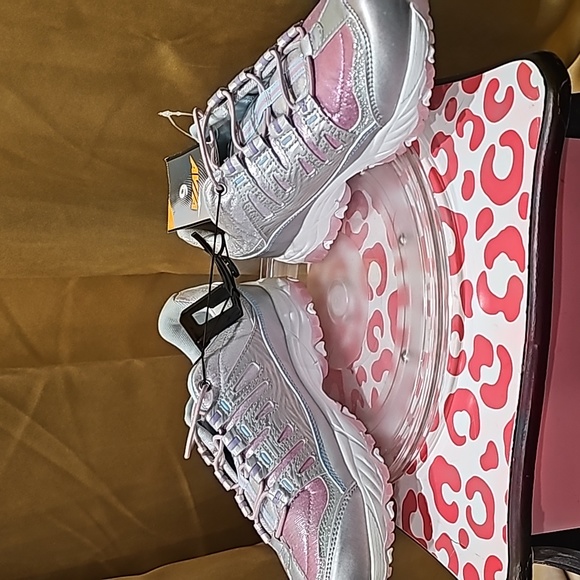 A New with tags girls AVIA ATHLETICS Shoes pink purple glitter slip on size 6 - Picture 8 of 9